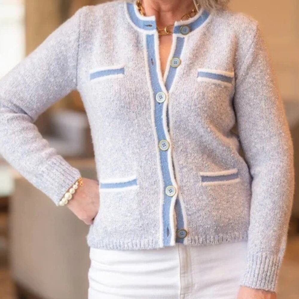 J.Crew Marled Sweater Lady Jacket Blue Wool Blend Knit Cardigan Size‎ XS NWT